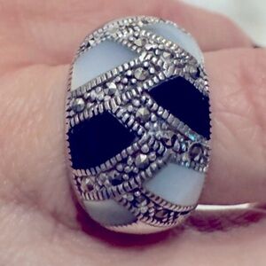 Vintage Marcasite ring with onyx and mother of pearl